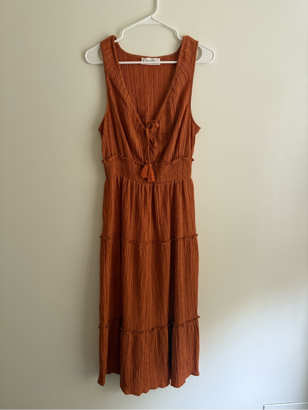 Lucky Brand Rust Orange Sleeveless Tiered Maxi Dress